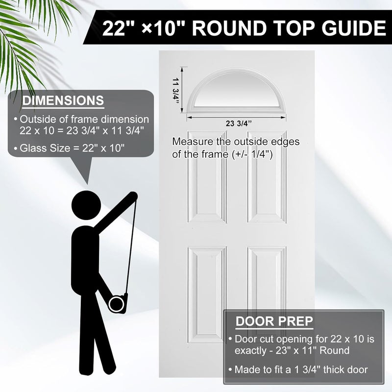 Pushglossy 1 Pcs 22" x 10" Entry Door Glass Insert Half Round Top Exterior Door Window Inserts Replacement Kit with Low-e Clear Glass for Home Improvement (1 Lite Round Top,White) - Image 2